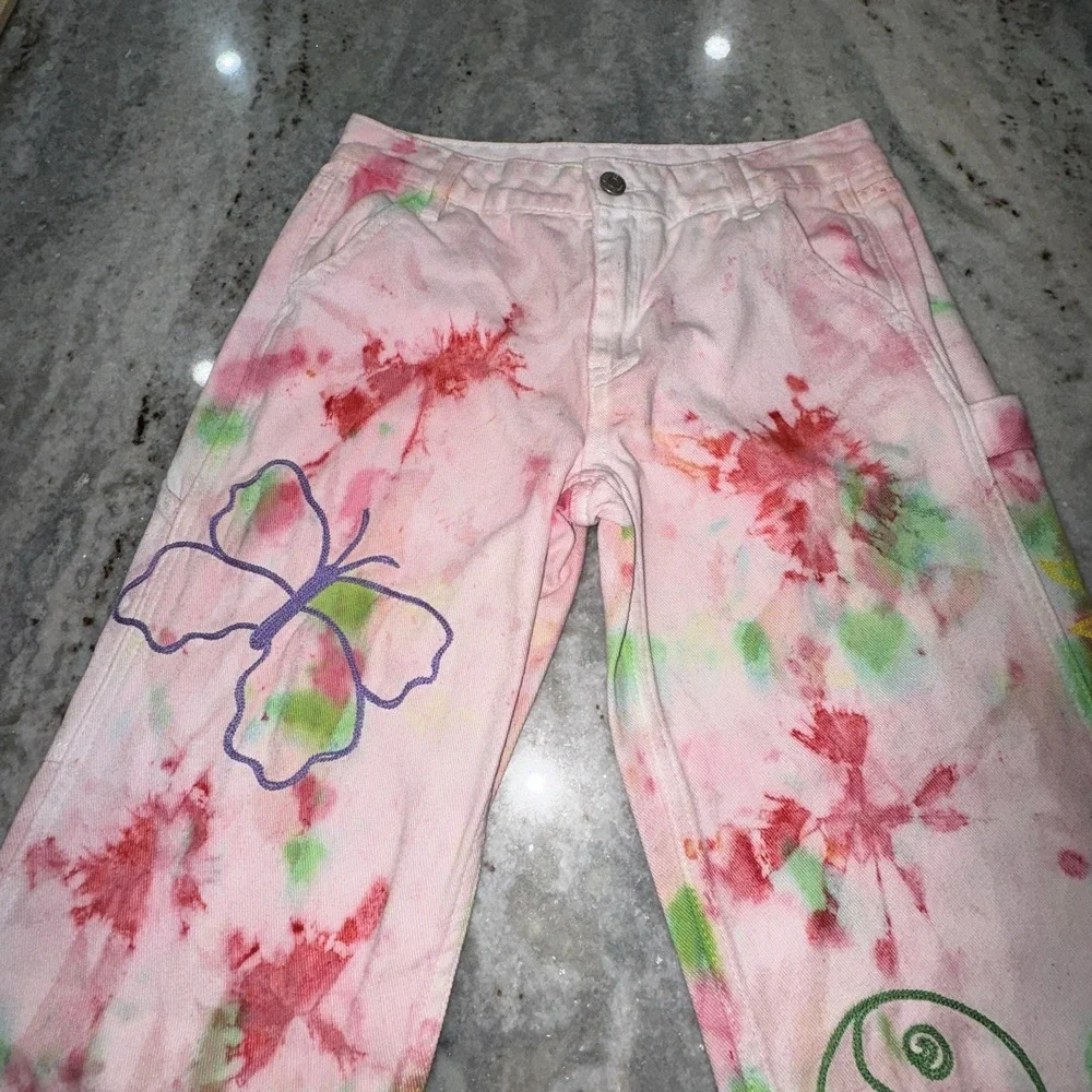 Pacsun‎ Women's 28x30 Tie Dye Embroidered Carpenter Jeans Festival Hippie